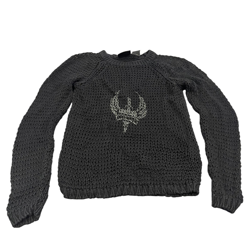 Harley Davidson Sweater Womens XS Black Chunky Knit Embroidered Logo Raglan